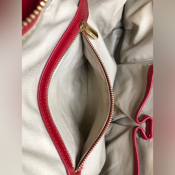 Tory Burch Bombe Tote Bag Glazed Leather Shoulder Bag Red Handbag Purse - Picture 11 of 16